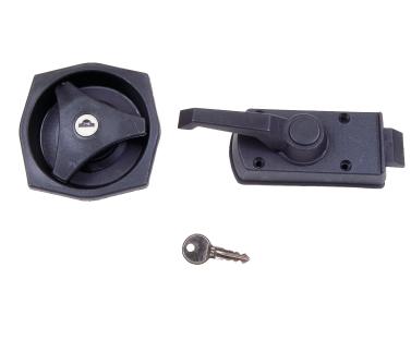 Caravan door lock complete, black 25-35 mm