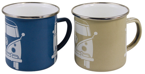 VW collection enamelled cups blue+grey set of 2